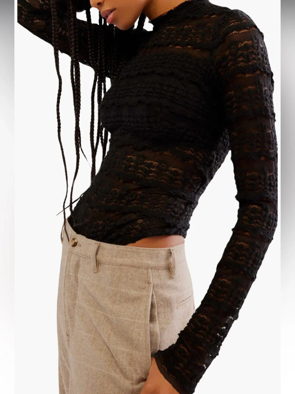 Free People Angelina Floral Lace Detail Bodysuit L Black